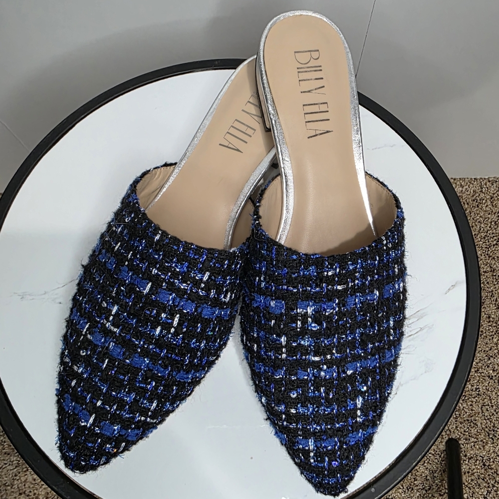 Anthropologie Billy Ella Tweed Pointed Mules  Business Casual 8.5